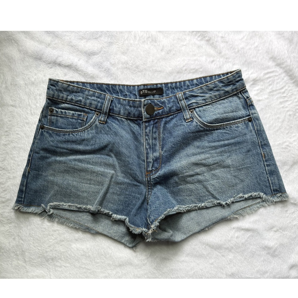 STS Blue Women Medium Wash Frayed Raw Hem Denim Jean Cut Off Shorts Size 26